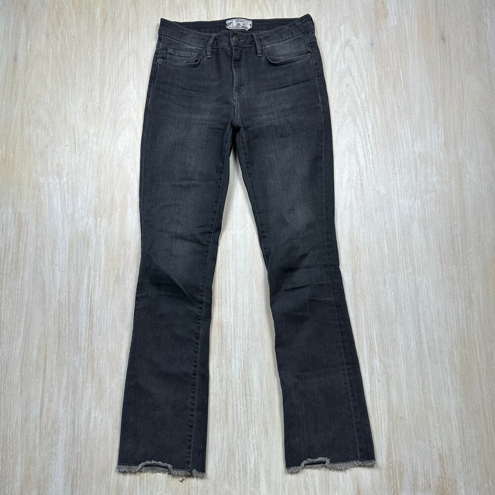Free People Raw Hem Flare Jeans Womens 27 Black Gray Stretch Denim Mid Rise Boho
